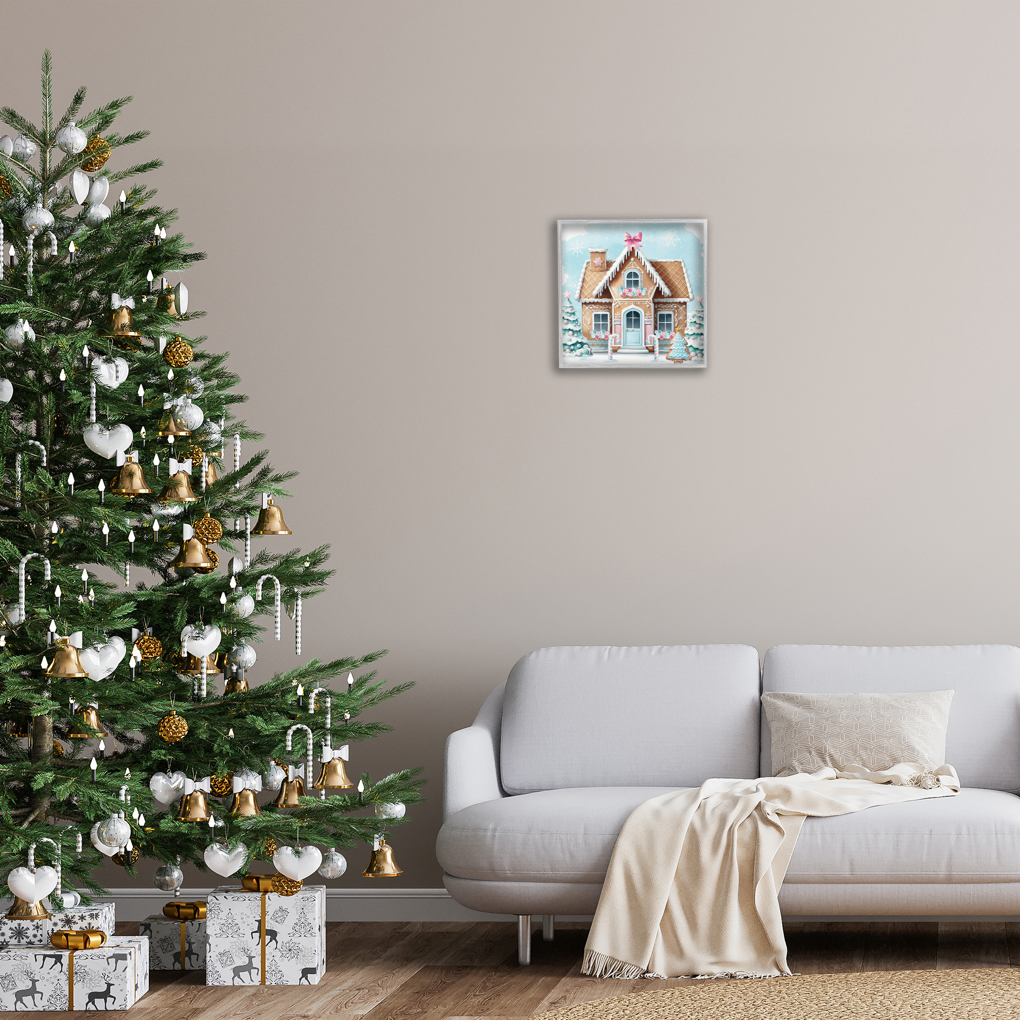 Stupell Industries Fancy Gingerbread House Holiday Painting Gray Framed Art Prints Wall Art, 17 x 17