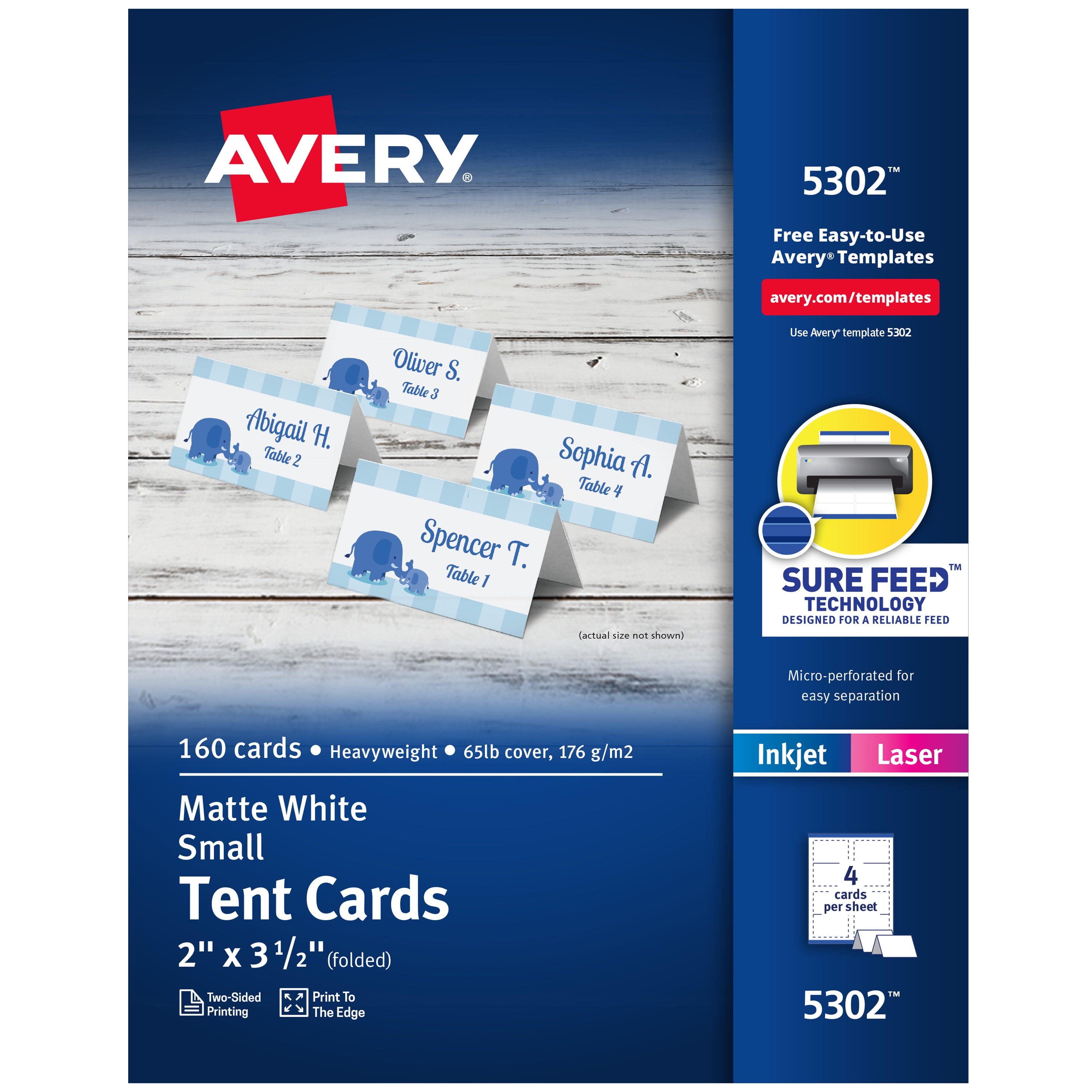 5913 Pack of 160 Laser/Inkjet Printers Avery Small Ivory Tent Cards 2x3-1/2