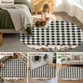 thumbnail image 6 of Farmhouse Round Area Rug 4 FT, Non Slip Indoor Outdoor Rug, American Country Star Barn Black Plaid Berry Washable Circular Carpet Non-Shedding Floor Mat for Coffee Table Nursery Foyer Balcony, 6 of 9