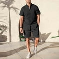 thumbnail image 2 of ZQUUVOU Men's 2 Piece Sport Set Short Sleeve Stand Collar Top and Drawstring Waist Shorts Casual Workout Outfit Black, 2 of 5