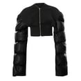 thumbnail image 5 of IROINNID Women's Short Puffer Coat Solid Color Long Sleeve Jacket Down Padded Jacket Zipper Slim Fit Warm Patchwork Jacket, Black, 5 of 8