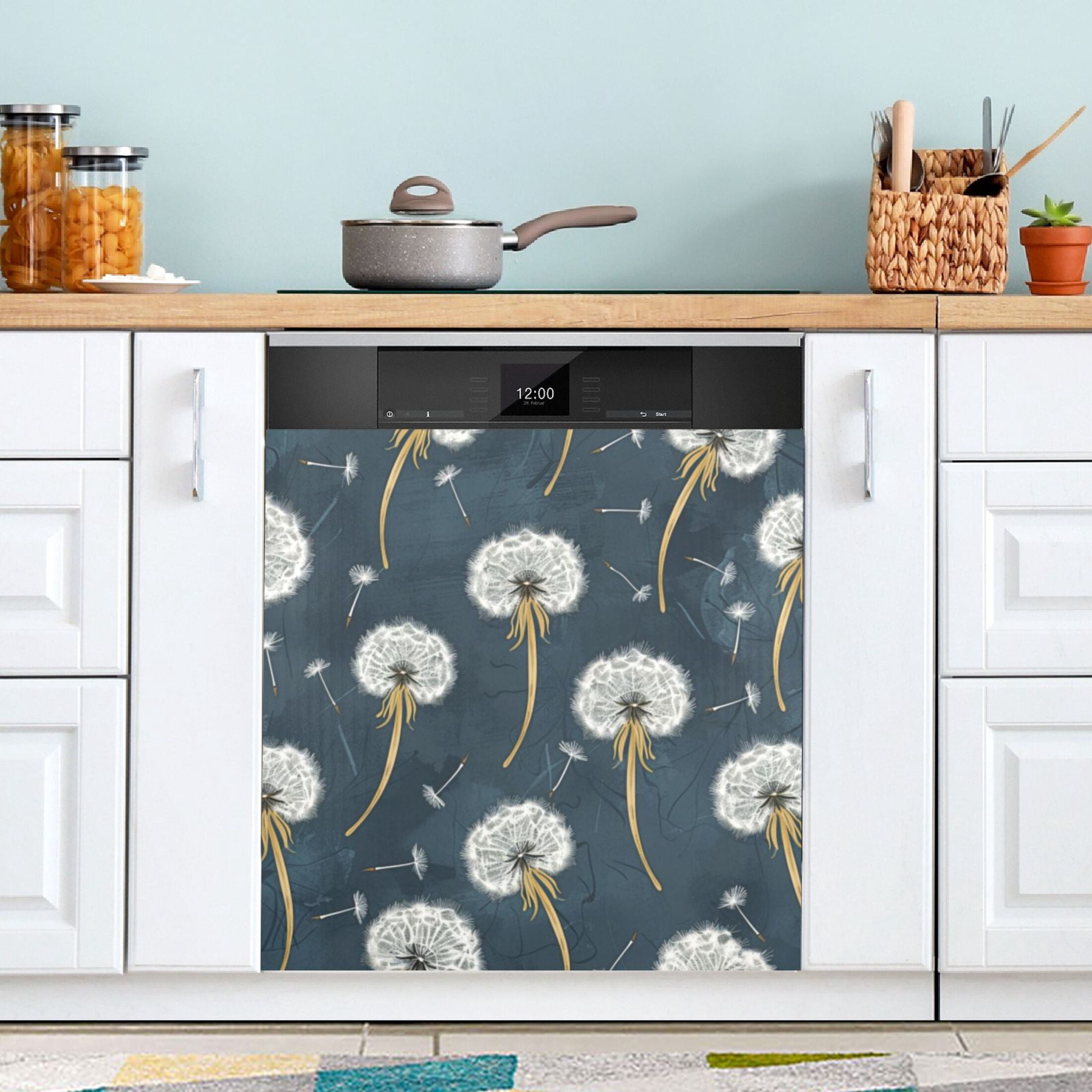 Dishwasher Magnetic Sticker 23x26 Inch Refrigerator Magnetic Sticker Washing Machine Magnetic Sticker Kitchen Panel Magnetic Sticker Home Decor Cartoon White Dandelion