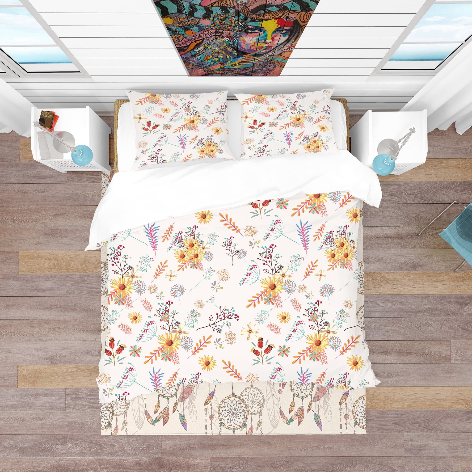 Designart 'Floral Pretty Pattern with Colorful Pastel Flowers' Bohemian & Eclectic Duvet Cover Set