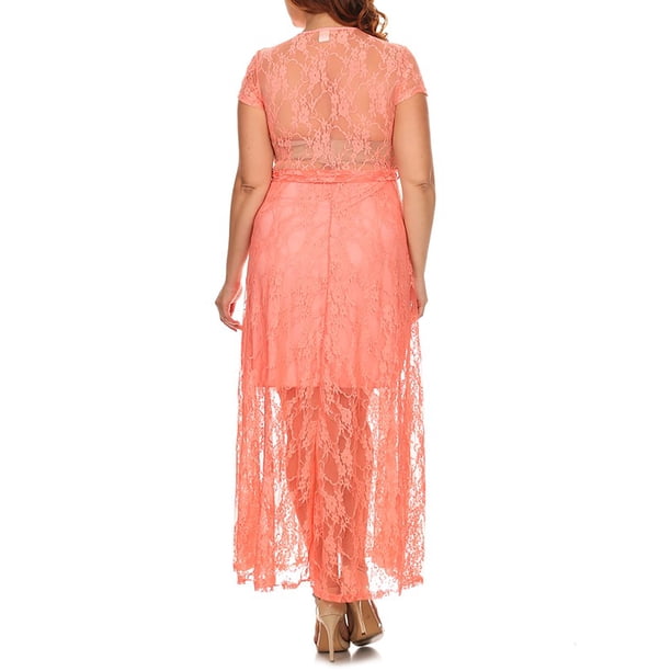 Ella Samani Women's Plus Size Lace Wrap Maxi Dress with Tie Waist - Walmart  Business Supplies