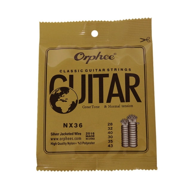 Orphee NX36 Nylon Classical Guitar Strings 6pcs Full Set Replacement (.028-.043) Nylon Core Silver Jacketed Wire Normal Tension