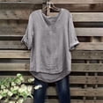thumbnail image 2 of Hfnxid Womens Cotton Linen Tops Crew Neck Puff Long Sleeve Shirt Fashion Casual Loose Fit Top Spring Holiday Going Out Blouses-Gray, 2 of 6