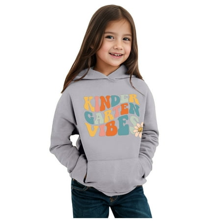 

Baby Boy Girl Sweatshirt Casual Hoodies For Toddler Kids Autumn Winter School Kindergarten Letter Printed Long Sleeve Warm Tops Unisex Infant Pullover Sweaters Outerwear Grey 8-9 Years