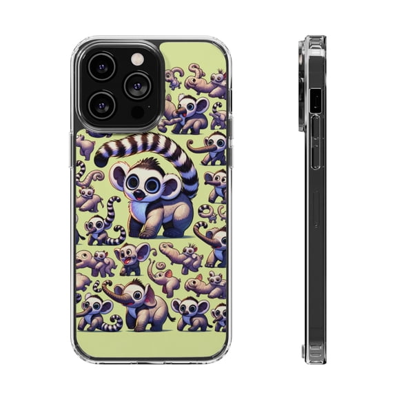 DistinctInk Hybrid (Acrylic / TPU) Clear Slim Fit Case for Apple iPhone 15 Pro MAX (6.7" Screen) - "Whimsical Infinite Repeating Cartoon Animal Pattern"