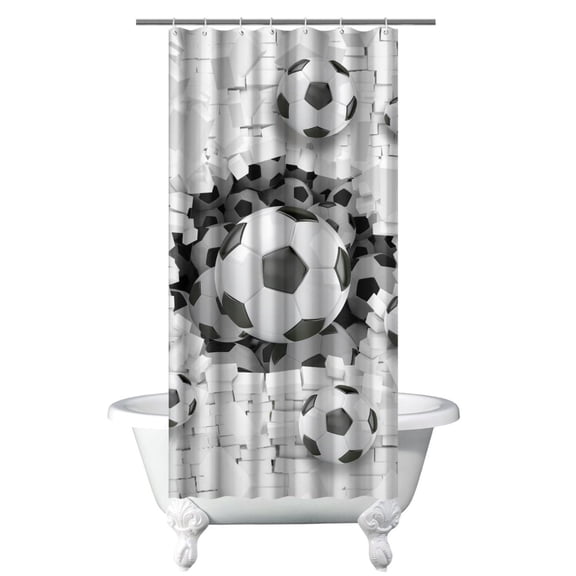 Sports Shower Curtain, Baseball Football Soccer Basketball Print Waterproof Bathroom Curtain for Kids Boys Teens 36x72 Inch with 12 Hooks