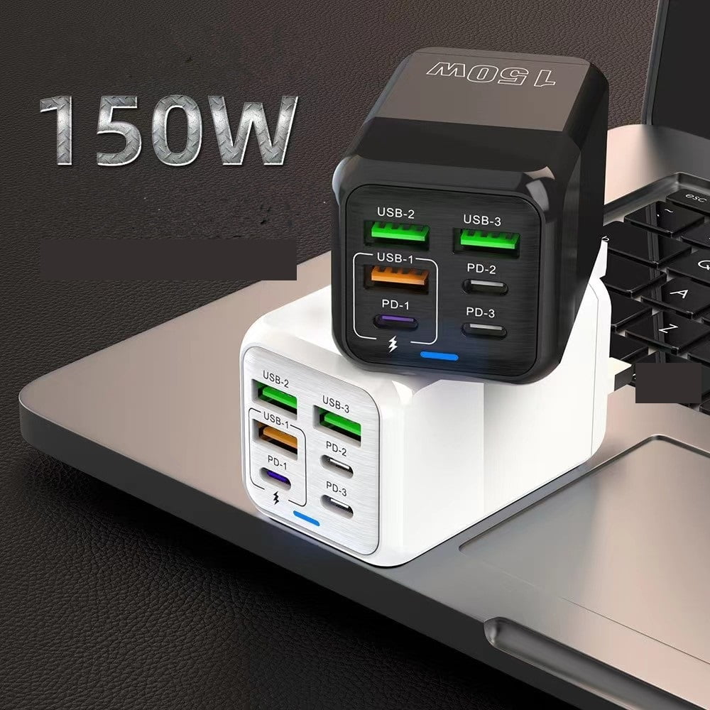 150W 6 Ports Pd QC 4.0 Usb C Fast Charger Wall Adapter Super Fast Charging ,Fast Charging Devices