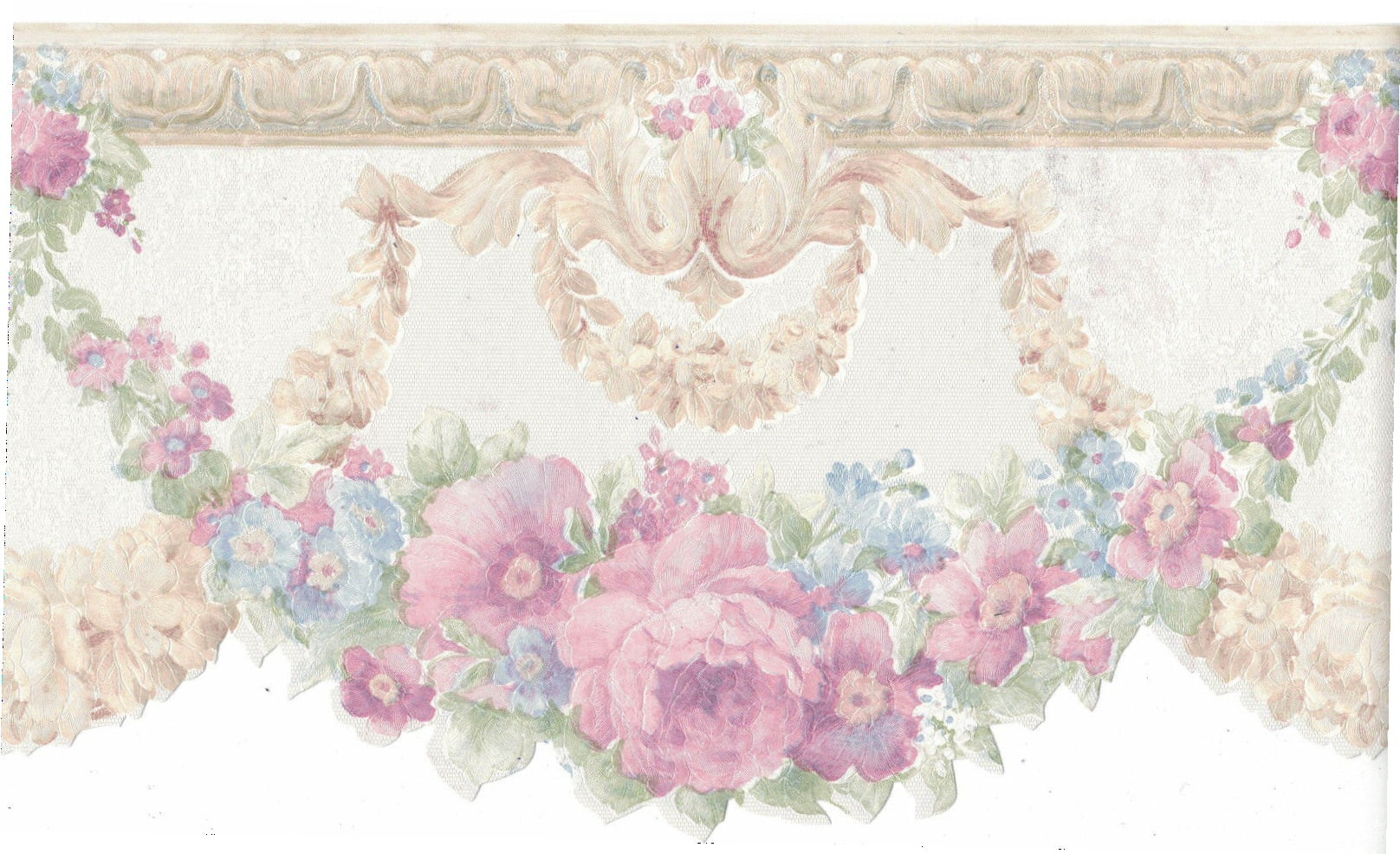 879714 Scalloped Floral Satin Wallpaper Border FDB02001