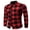 Wine red, variant on New Men's Long Sleeve Plaid Shirt, Casual Button Down Slim Fit Top with Standing Collar