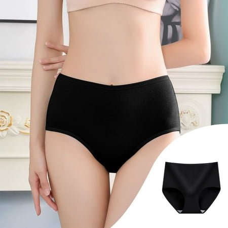 Women s High-Waisted Underwear  Comfortable Seamless Briefs  Soft Cotton Material  for Daily Wear  Leak-Proof  Anti-Bacterial  Fashionable Style  Everyday Undergarments  Plus Size Tops | Black 2XL