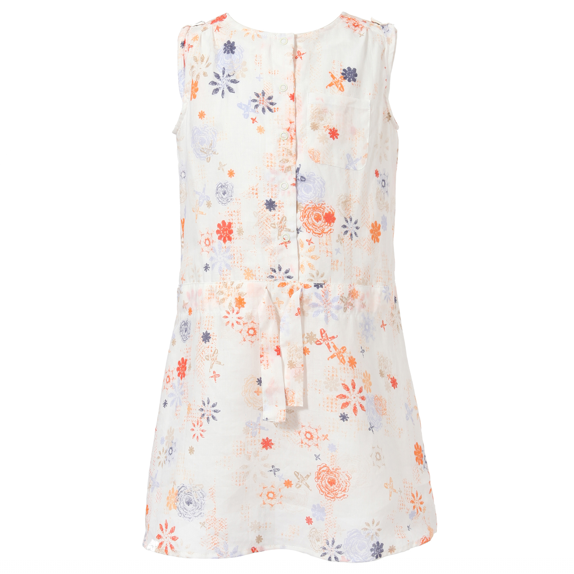 Little Girls White Sleeveless High Neck Floral Printed Dress 4/5