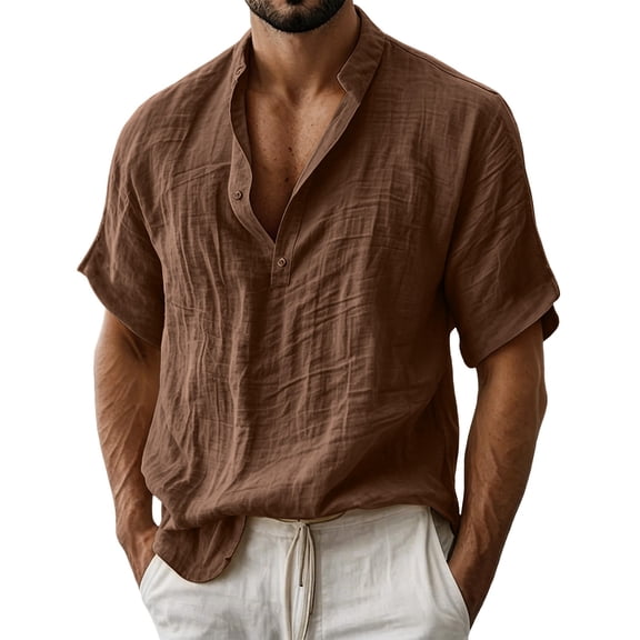 Guluxicc Men's Cotton Shirts Collared Short Sleeve Beach Vacation Tops for Everyday Wear Spring Summer Casual Outfits