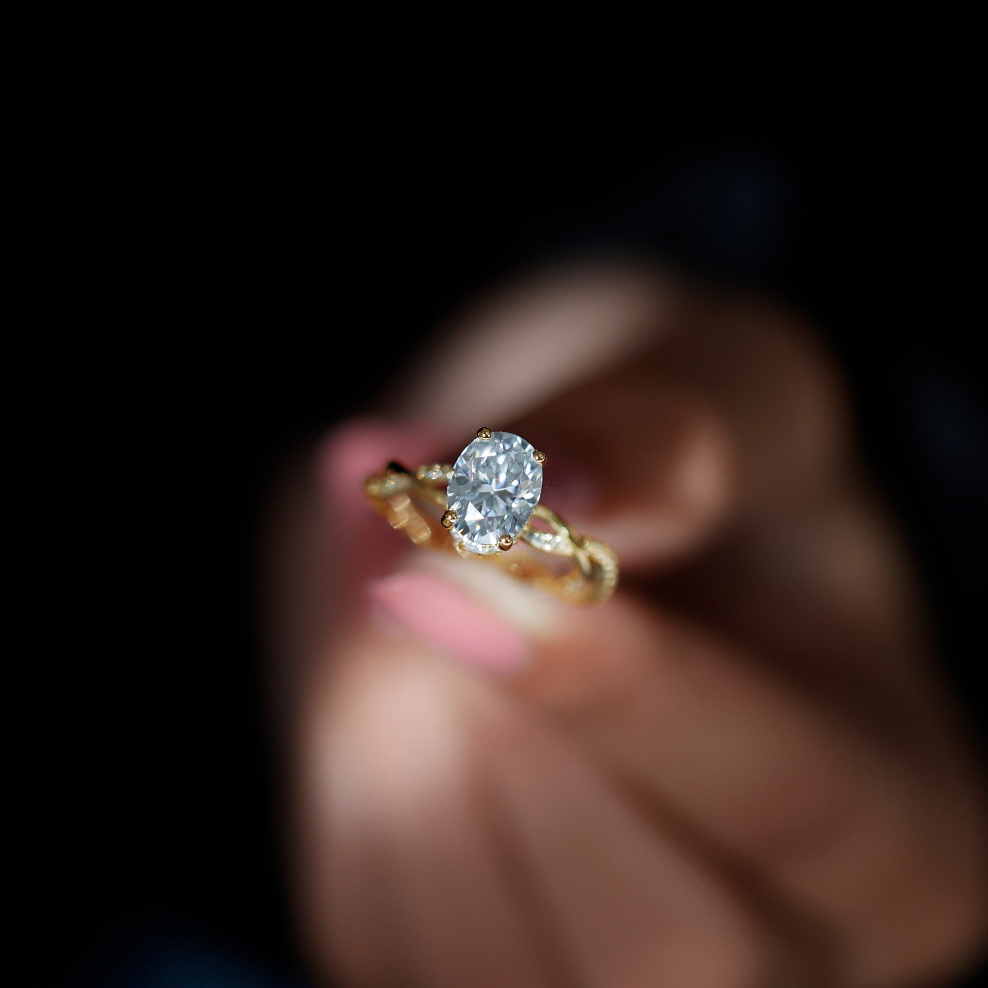 Rosec Jewels Oval Moissanite Hidden Halo Engagement Ring for Women (7X9 mm - 2 Ct - D-VS1 Grade), 10K Yellow Gold, US 6.00