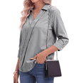 thumbnail image 3 of Fantaslook Striped Tops for Womens 3/4 Sleeve V Neck Shirts Dressy Casual Business Work Blouses Trendy Lapel Tops, 3 of 9