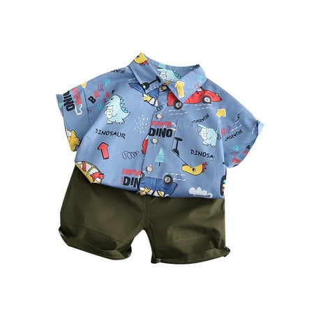 

Boys summer suit car dinosaur shirt short sleeved children s summer westernized casual wear new baby set