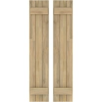 Ekena Millwork 10 1/2"W x 80"H Americraft Three Board (2 Batten) Exterior Real Wood Joined Board-n-Batten Shutters (Per Pair), Unfinished
