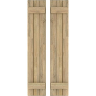 Ekena Millwork 10 1/2"W x 68"H Americraft Three Board (2 Batten) Exterior Real Wood Joined Board-n-Batten Shutters (Per Pair), Unfinished