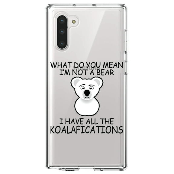 DistinctInk Clear Shockproof Hybrid Case for Samsung Galaxy Note 10 (6.3" Screen) - TPU Bumper Acrylic Back Tempered Glass Screen Protector - Not a Bear? I have the Koala-fications