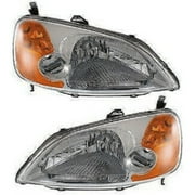 Teledu For 2001-2003 Honda Civic JDM Replacement Clear Headlights Corner Lamps Pair