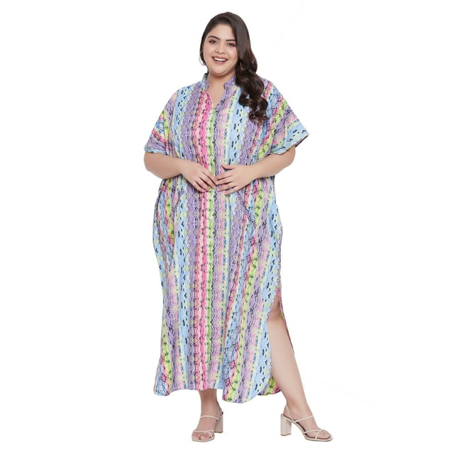 Oussum Robe Caftans pour Femme Grande Taille Imprimée Longue Maxi à Boutons Robes Caftan