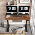 thumbnail image 4 of Fenge Height Adjustable Electric Standing Desk with Drawer and Headset Hook Sit Stand Up Computer Desk Leaf Shaped Home Office Table Black and Brown Top, 4 of 6