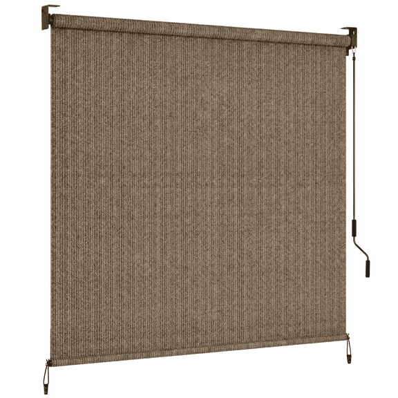 LIFERUN Outdoor Roller Sun Shade 8'W x 6'H, HDPE shade cloth, aluminum tube, cordless wand crank,for pergola/patio/porch/garden (Coffee)