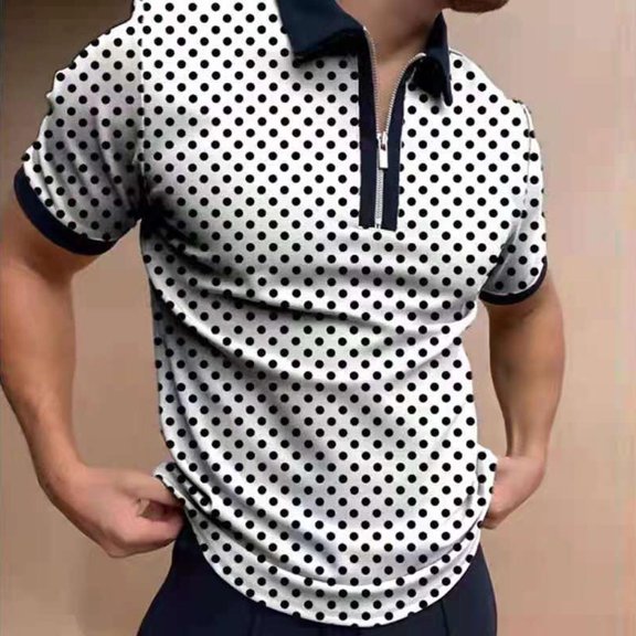 Floenr Mens T Shirts,Men Short Sleeve Printing Zip Up Turndown Pullover T Shirt Blouse