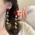 thumbnail image 6 of Momihoom Red Bow Earrings Gold Red Ribbons Bow Flowers Long Tassel Drop Dangle Earrings Dainty Rose Pearl pendant Stud Earrings Velvet Hypoallergenic Pierced Earrings Jewelry Gifts for Women, 6 of 6