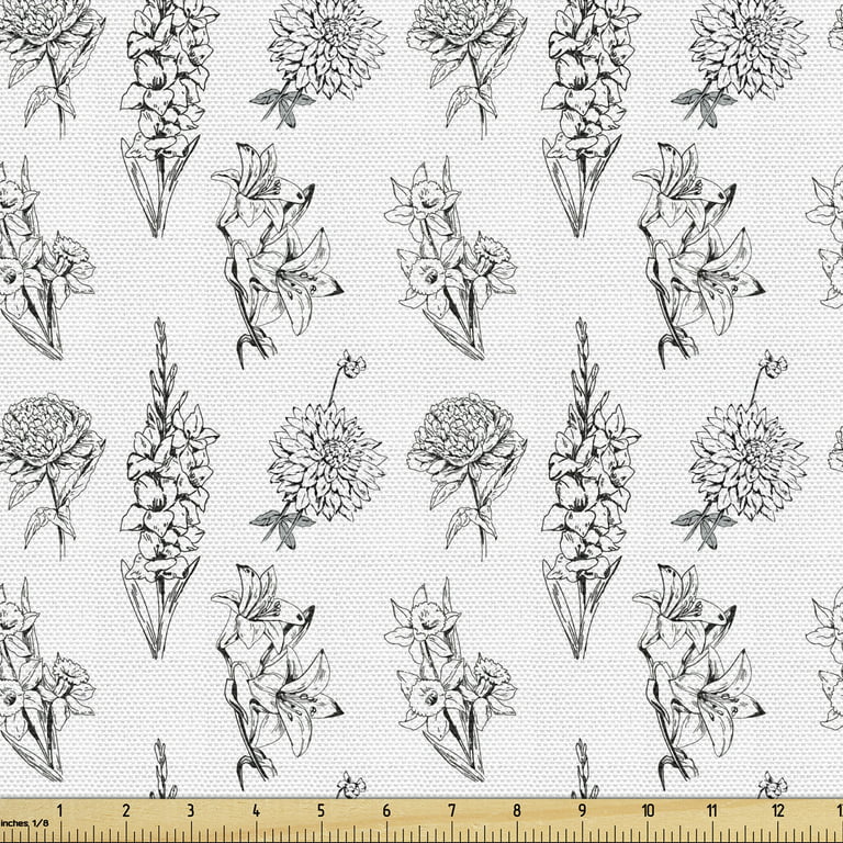 Ambesonne Floral Fabric by The Yard, Vintage Pastel Tones Flowers Branches Pattern on Muted Background Repetition, Decorative Upholstery Fabric for Chairs 