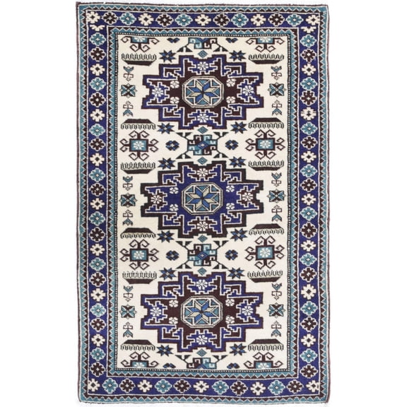 Hand Knotted Tribal Super Kazak Wool Rug - 2'3'' x 3'9''