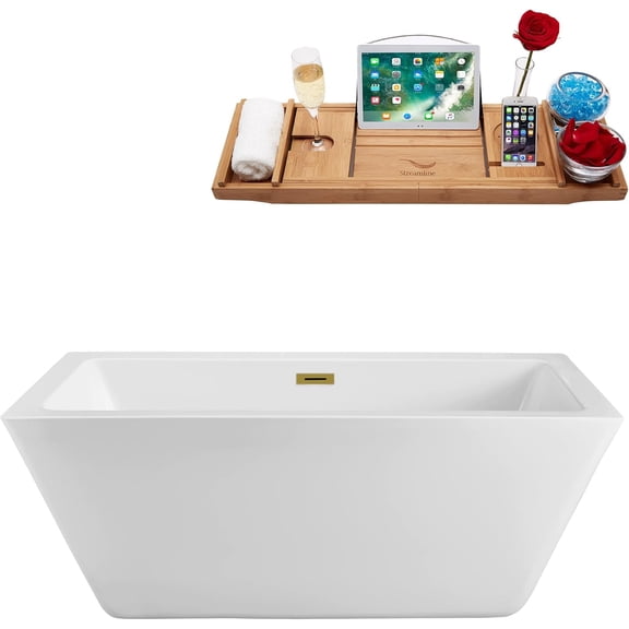 70" Streamline N321BGL Soaking Freestanding Tub and Tray With Internal Drain