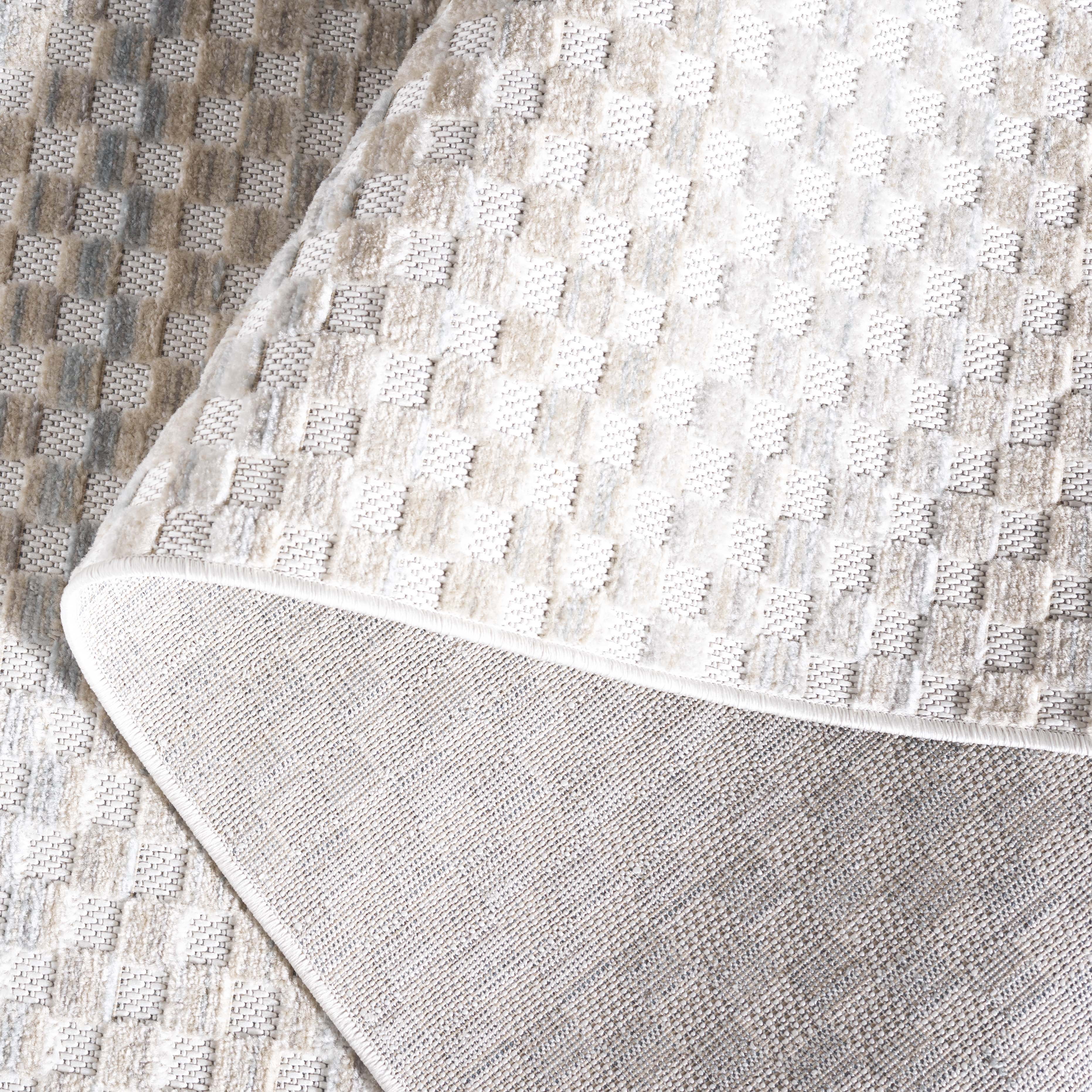 SAFAVIEH Stella Chauncey Geometric Indoor/Outdoor Area Rug, Beige/Blue, 6'7" x 6'7" Round