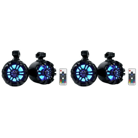(4) Rockville WB65KLS BLACK 6.5" 300w Metal Marine Wakeboard LED Tower Speakers