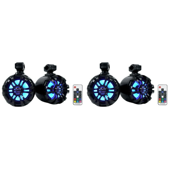 (4) Rockville WB65KLS BLACK 6.5" 300w Metal Marine Wakeboard LED Tower Speakers