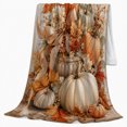 thumbnail image 2 of Autumn Harvest Pumpkin Maple Leaf Scene Rust Dahlias, Cozy Friendship Quote Scene, Warm Flannel Blanket for Living Room and Reading Nook, Art Lovers Thanksgiving Gift, Artistic Home Decor, 2 of 7