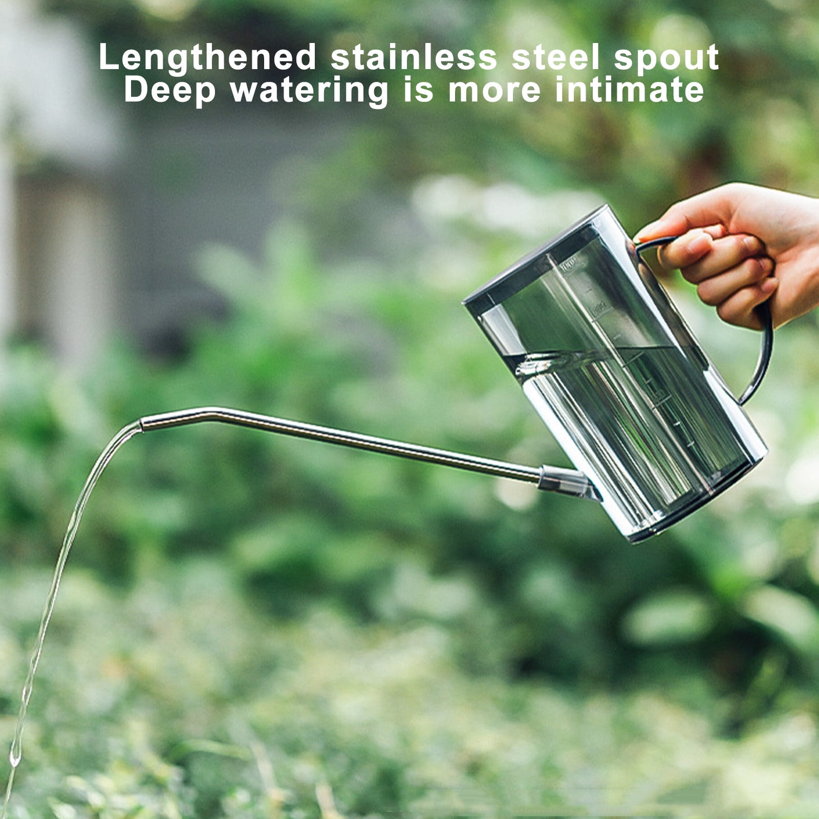 JoyHoop Durable Long Spout Watering Can, 1000ml Transparent Plastic with Ergonomic Handle for Indoor Plants, Gray, 1-Pack
