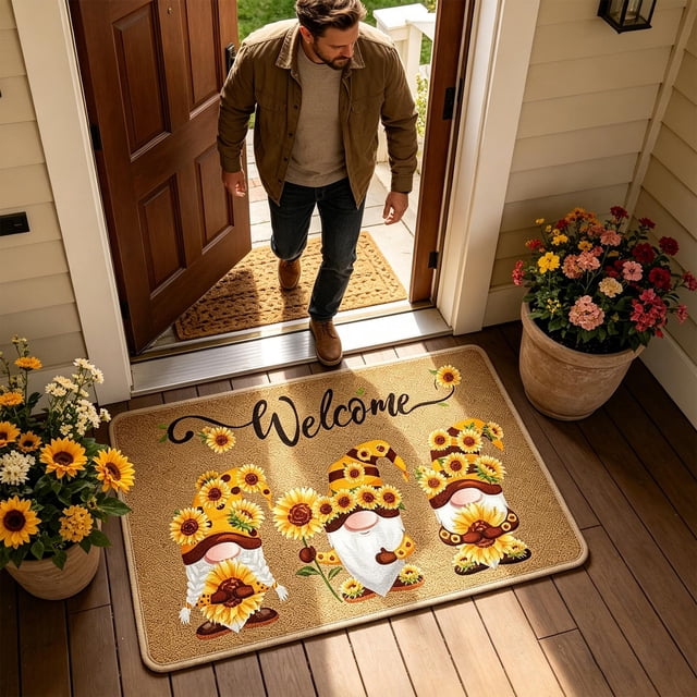 Welcome Doormat Collection, Front Door Mats for Indoor Outdoor Spring Summer Fall Patriotic Floral Entryway Rug Decor