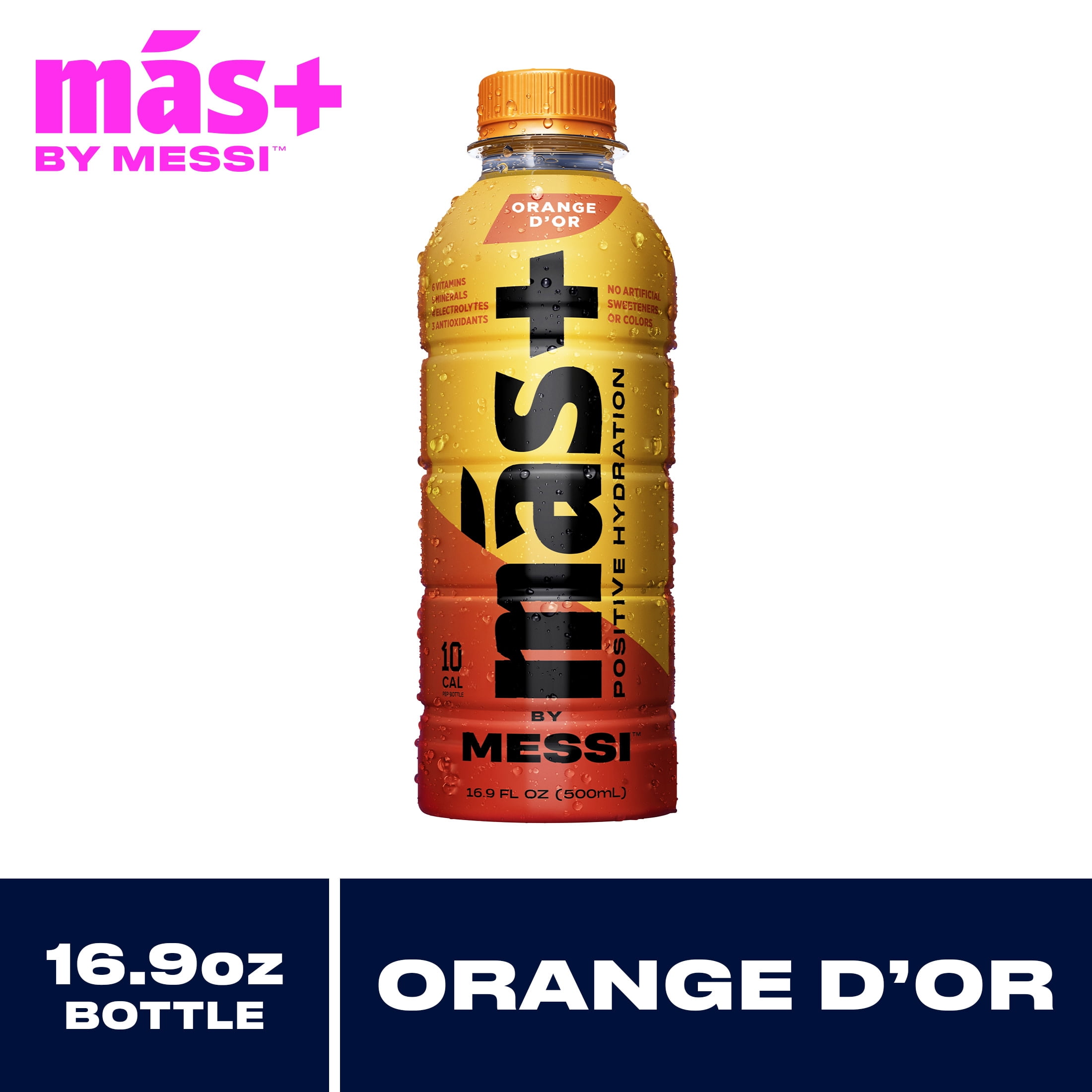 (2 pack) Mas+ by Messi Hydration Sports Drink Orange d'Or, 16.9 fl oz Bottle