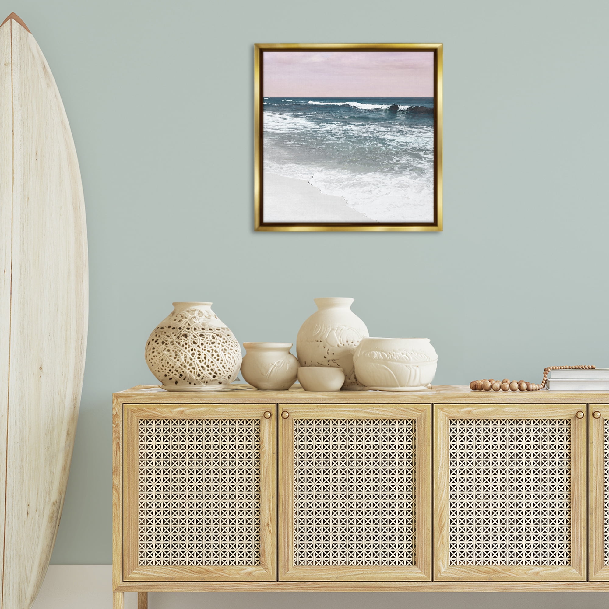 Stupell Industries Rolling Waves Seascape Nautical & Beach Photography Gold Floater Framed Canvas Art Print Wall Art, 25 x 25