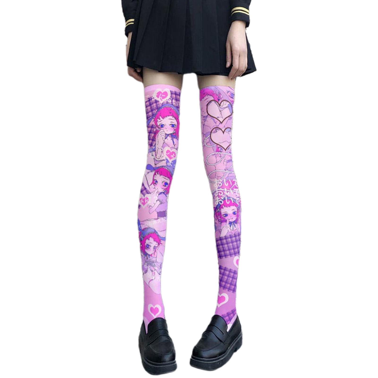 Kawaii Anime Thigh High Socks, Cute Cartoon Print Lolita Over The Knee  Stocks, Women's Stockings & Hosiery
