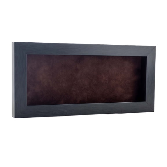 CustomPictureFrames 13x34 Shadow Box Frame Charcoal Gray Wood with Brown Backing