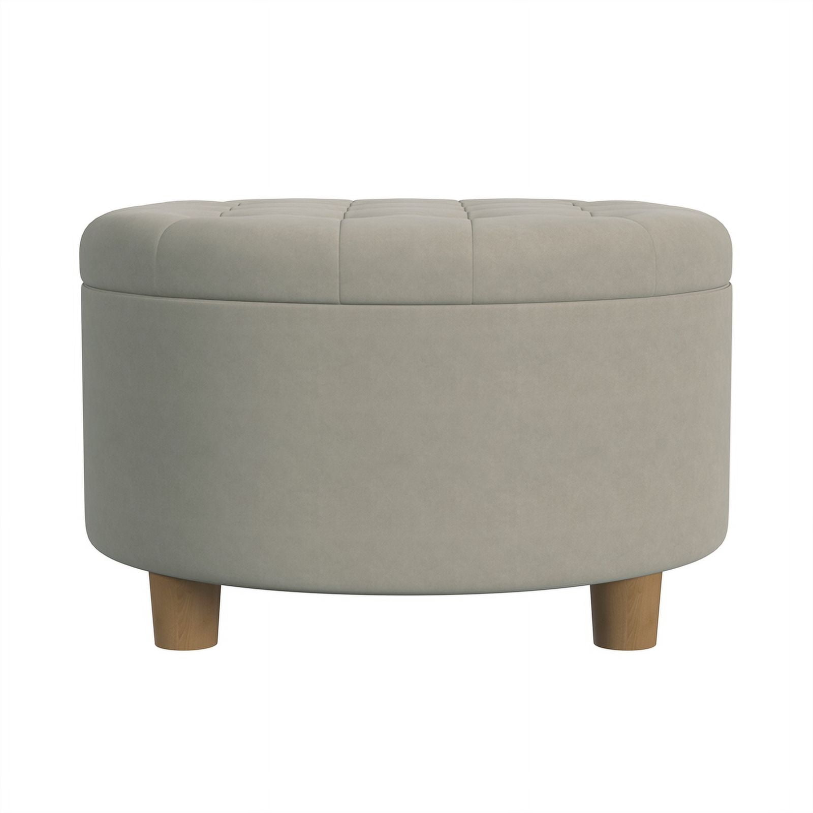 HomePop Large Round Button Tufted Storage Ottoman, Fawn Velvet