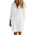 thumbnail image 2 of FDGIU Women's Collared Half Button 3/4 Sleeve Shirt Midi Dress, Casual Summer Loose Tunic Mid Dress with Pockets, 2 of 6