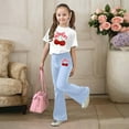 thumbnail image 2 of Gaexia Girls Two Piece Outfits,Stylish Girls Casual Outfit Flared Pants With Short Sleeve Top Comfortable Playwear Two Piece Summer Fashion Clothes,130, 2 of 5