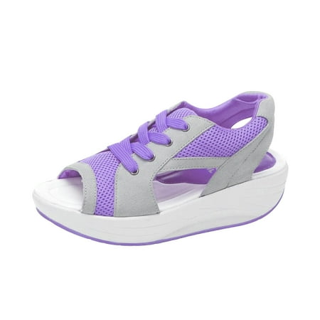 

Fesfesfes Platform Shoes Women Lace Up Sandals Thick Sole Sandals Slope Heel Breathable Walking Shoes Womens Mesh Casual Shoes 7(39)
