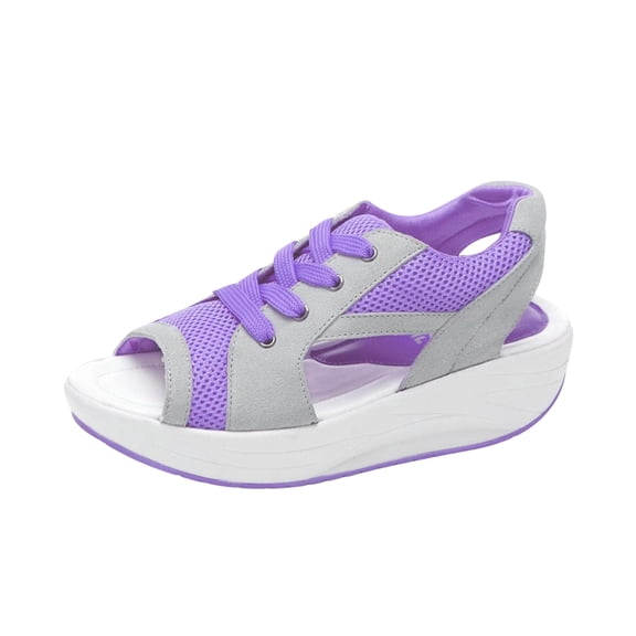 Fesfesfes Platform Shoes Women Lace Up Sandals Thick Sole Sandals Slope Heel Breathable Walking Shoes Womens Mesh Casual Shoes 7.5(40)