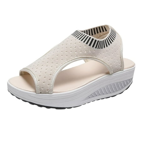 

Womens Platform Sandals Breathable Stretch Knit Sports Athletic Hiking Walking Shoes Casual Summer Open Toe Ankle Strap Wedges